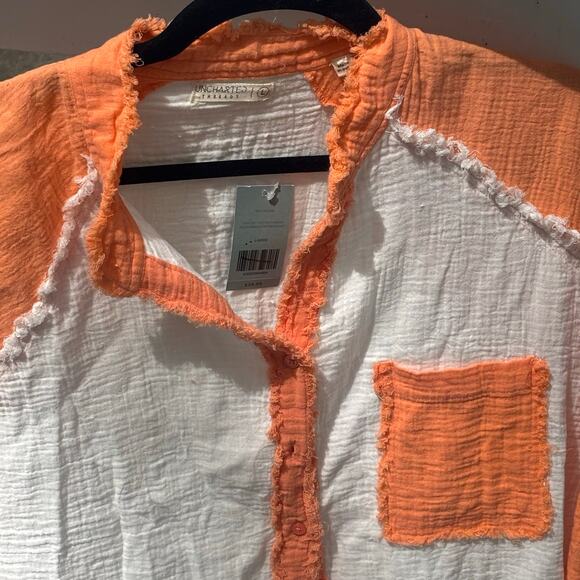 Uncharted Threads Raw Hem Shirt NEW Light Gauze Button Up L Boho Lagenlook - Picture 2 of 11